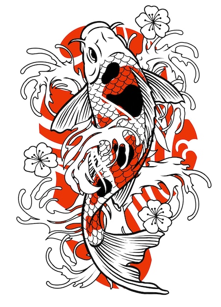 Vector tatuaje vintage de diseño de pez koi