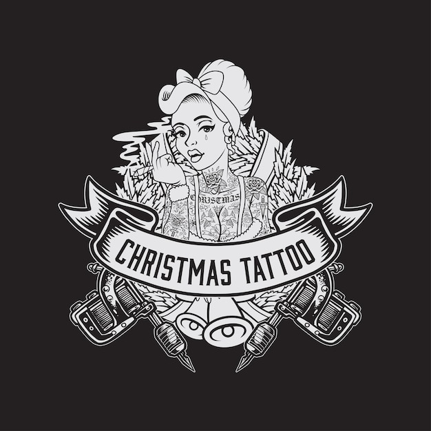 Vector tatuaje vintage pin up chica navidad