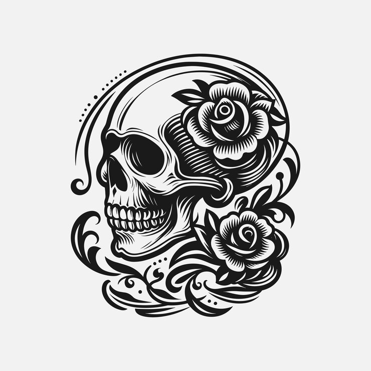 Vector tatuajes de cráneo con cola simple y elegante