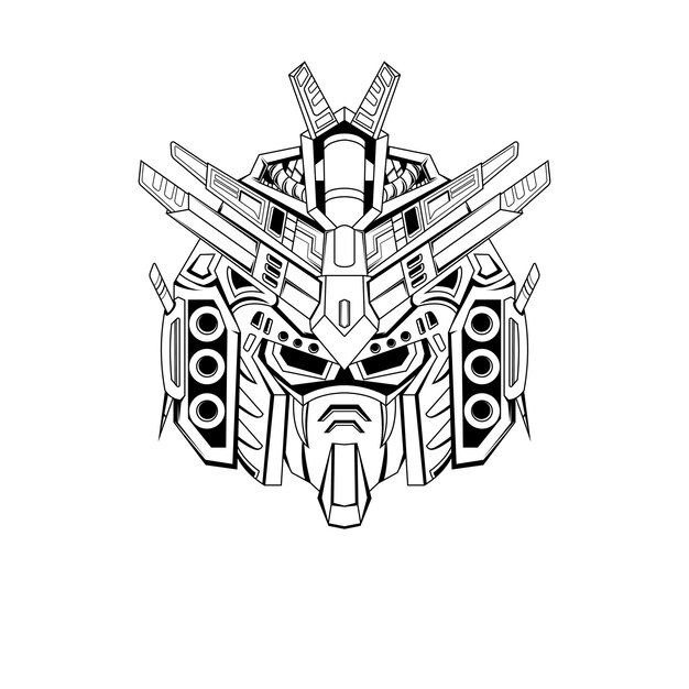 tatuajes dibujados a mano ilustración negra meche cabeza de robot