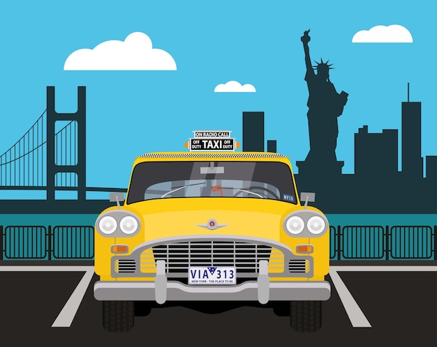 Taxi de coche retro en nueva york. ilustración vectorial