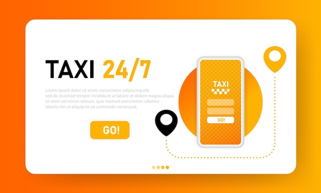 taxi en línea 24 7 página de destino. aplicación móvil del servicio de transporte de la ciudad. taxi online