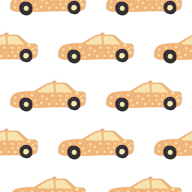 Taxi de patrones sin fisuras. ilustración de vector de coches doodle. diseño para tela, estampado textil, papel de regalo, textil infantil.