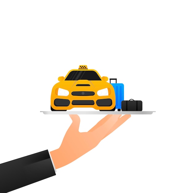 Taxi de personaje 3d sobre fondo claro icono amarillo de dibujos animados sobre fondo negro negocios