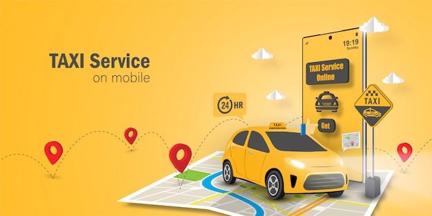 Taxi Service Online Concept, aplicación de servicio de taxi en el móvil