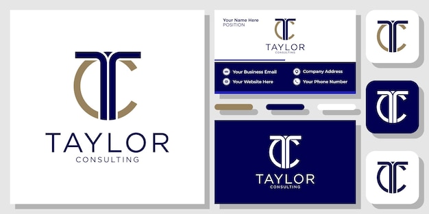 Vector taylor consulting iniciales capital negrita limpio simple con plantilla de tarjeta de visita