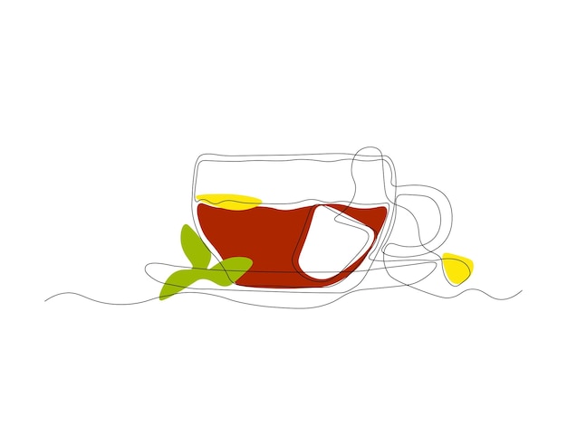 Taza abstracta con bolsa de té dibujo artístico continuo de una sola línea
