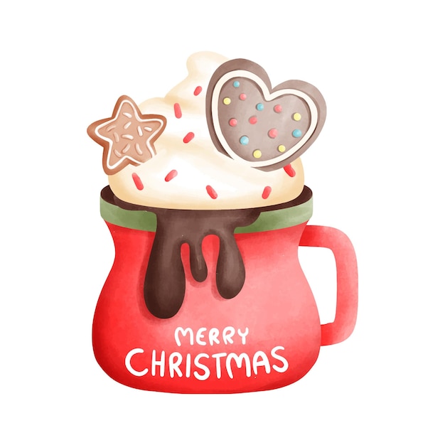 Una taza de acuarela navideña con arte de chocolate festivo ideal para temas navideños