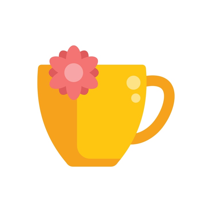 Vector taza amarilla de café o té con decoración floral que celebra la temporada de primavera