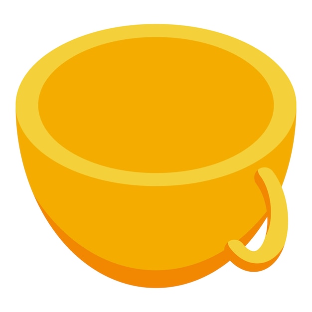 Una taza amarilla vacía de pie sobre un fondo blanco