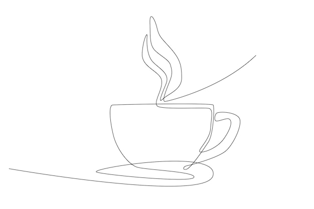 Una taza de arte lineal de café caliente.