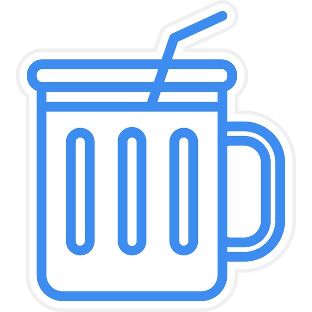una taza azul y blanca con una paja en ella