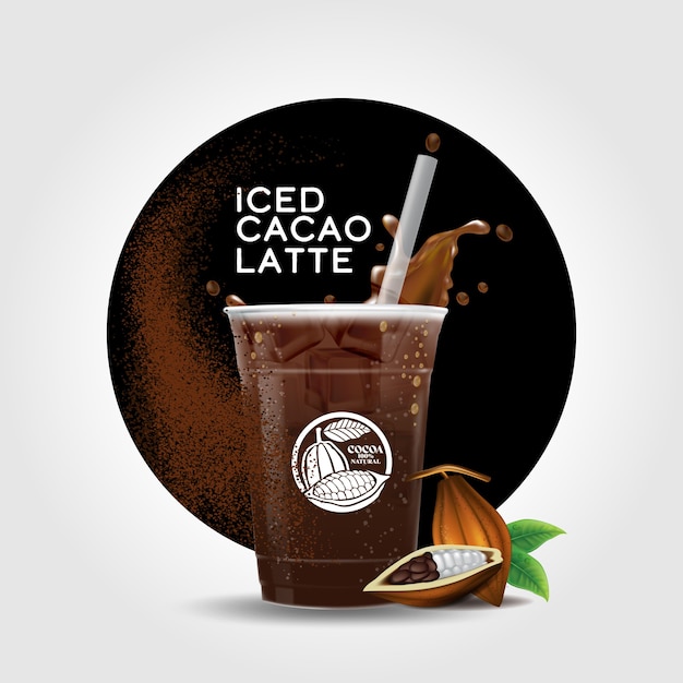 Vector taza de bebida de cacao helado realista