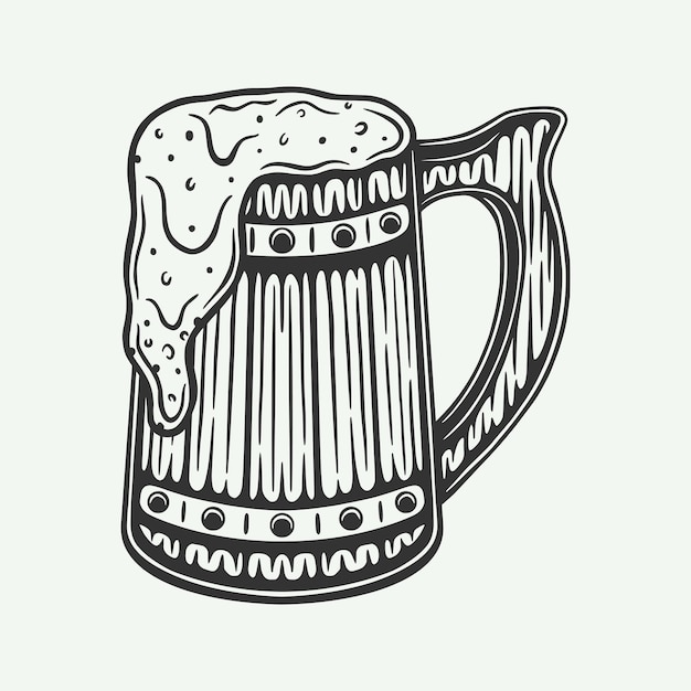 Taza de bebida de cerveza de madera con grabado de xilografía retro vintage Se puede utilizar como insignia de logotipo de emblema l