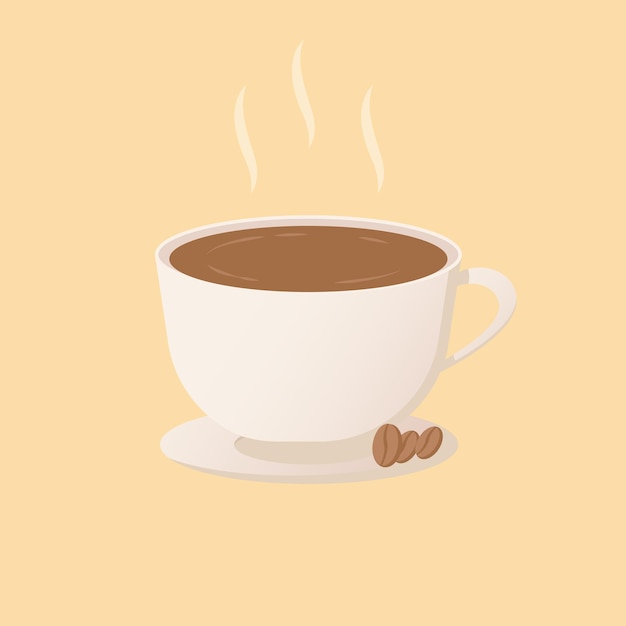 Una taza blanca de café caliente con frijoles ilustración vectorial