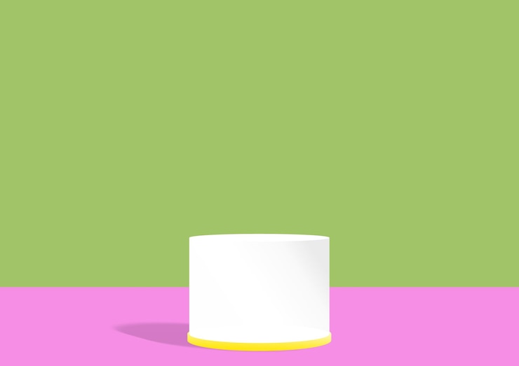 Vector una taza blanca con una tapa amarilla en una mesa púrpura