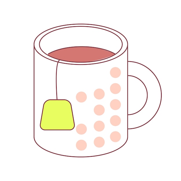 Taza con bolsita de té elemento de vector de color semi plano