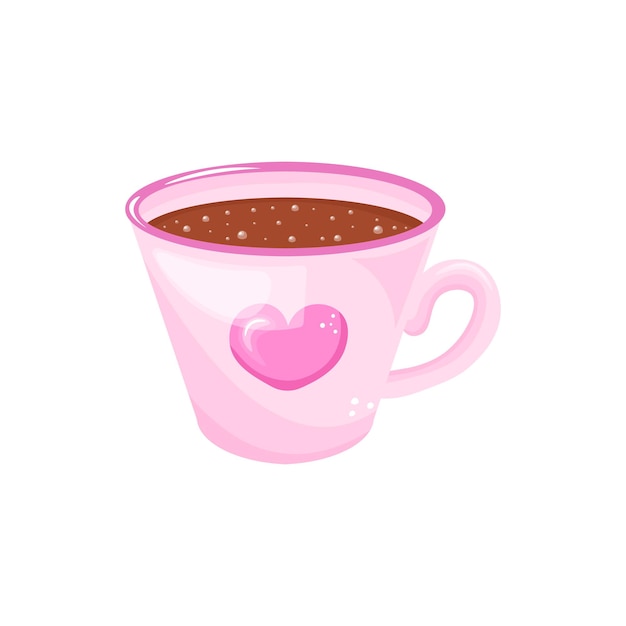 Taza de cacao caliente con diseño de corazón en elemento rosa del día de San Valentín