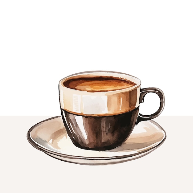 Vector una taza de café en acuarela ilustrada en blanco