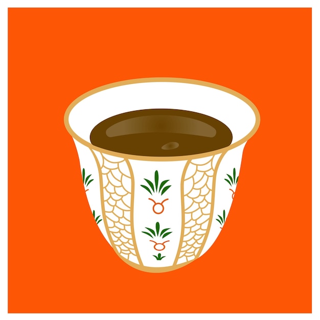 Vector taza de café árabe fenjan en diseño vectorial plano