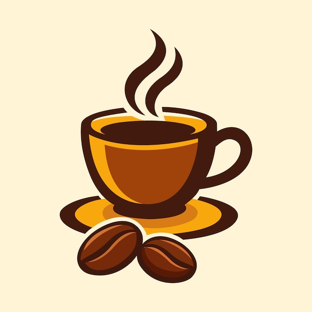 Taza de café aromática con frijoles tostados y vapor