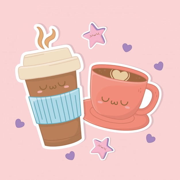 Vector taza de café bebida kawaii personaje