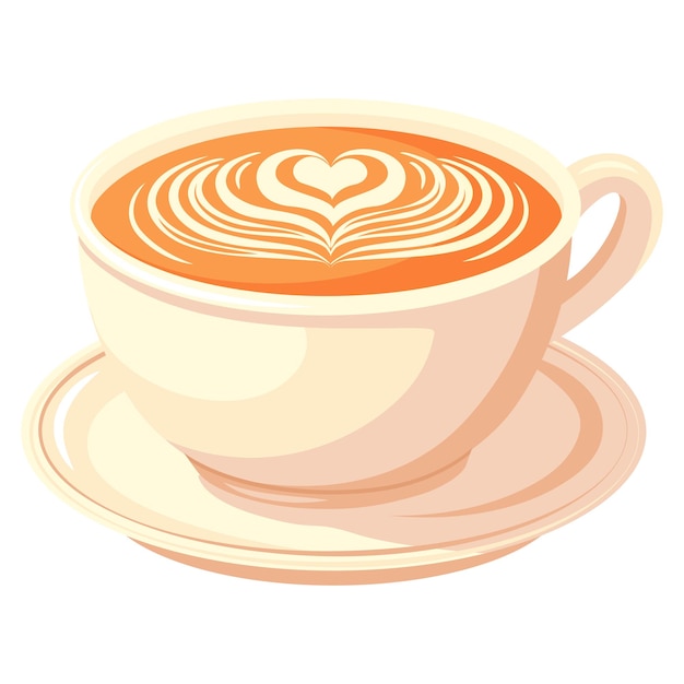 Una taza de café blanca con capuchino está en un platillo blanco