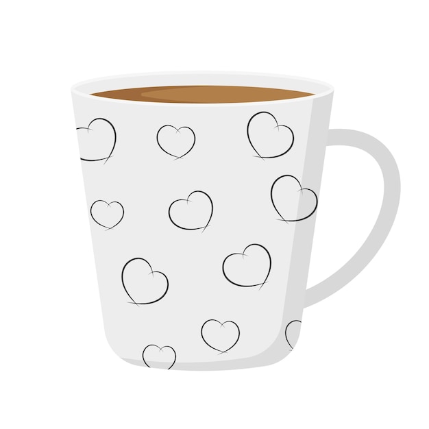 Taza de café blanca Taza de cerámica con corazones blancos Isolada sobre un fondo blanco