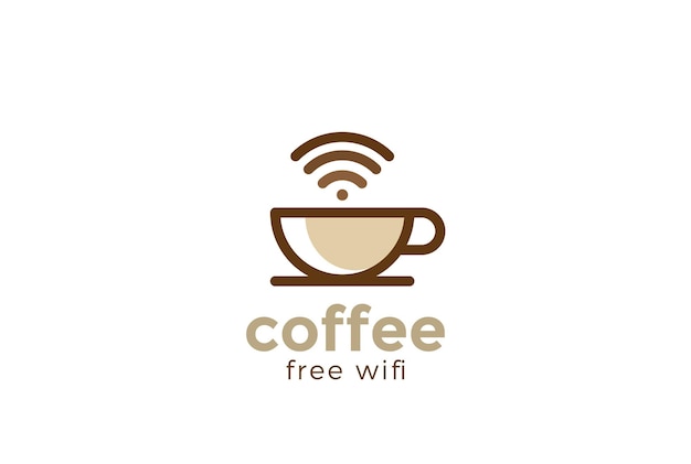 Taza de café Cafe con logo wifi gratuito. Estilo lineal.