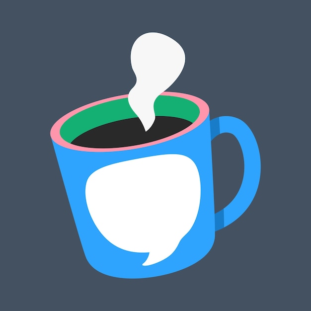 taza de café caliente azul con espacio de texto en blanco en diseño vectorial plano
