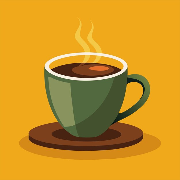 Vector una taza de café caliente sobre un fondo amarillo