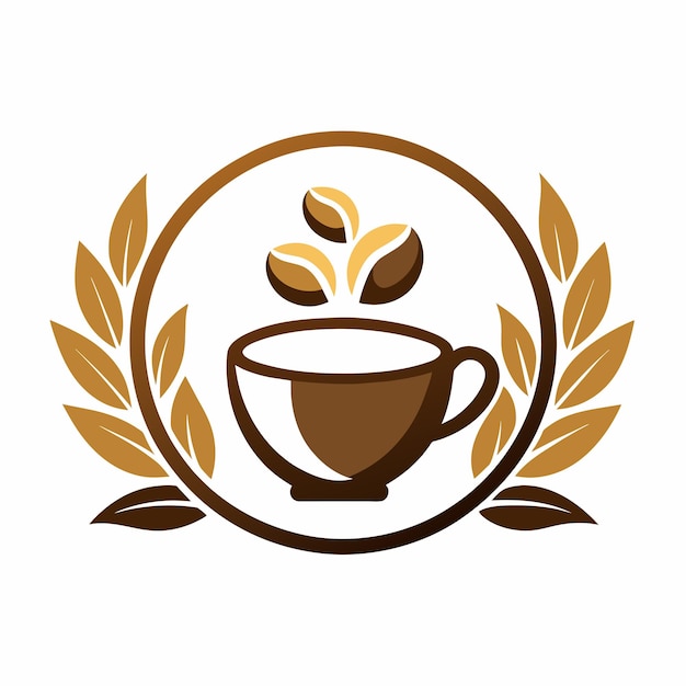 Una taza de café colocada en una superficie con hojas verdes esparcidas a su alrededor Incorporar elementos de consumismo y abundancia en su obra de arte