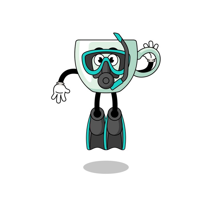 Vector la taza de café como buzo es un personaje de dibujos animados.