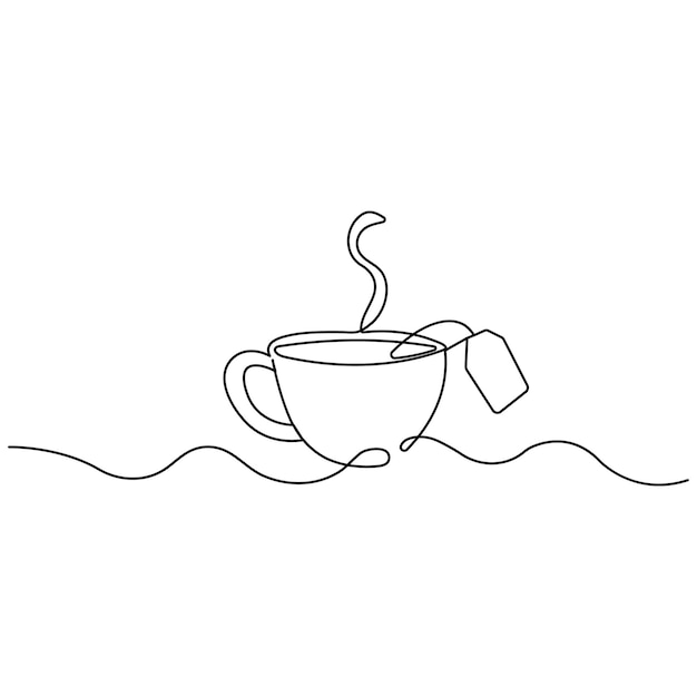 Taza de café continua dibujo artístico de una línea de desayuno vapor café de la mañana diseño de contorno vector i