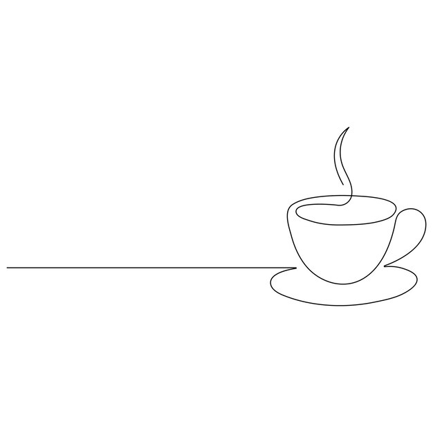 Taza de café continua dibujo artístico de una línea del desayuno vapor del café de la mañana diseño de contorno vector