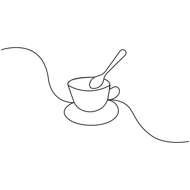 Taza de café continuo dibujo artístico de una línea del icono vectorial del contorno