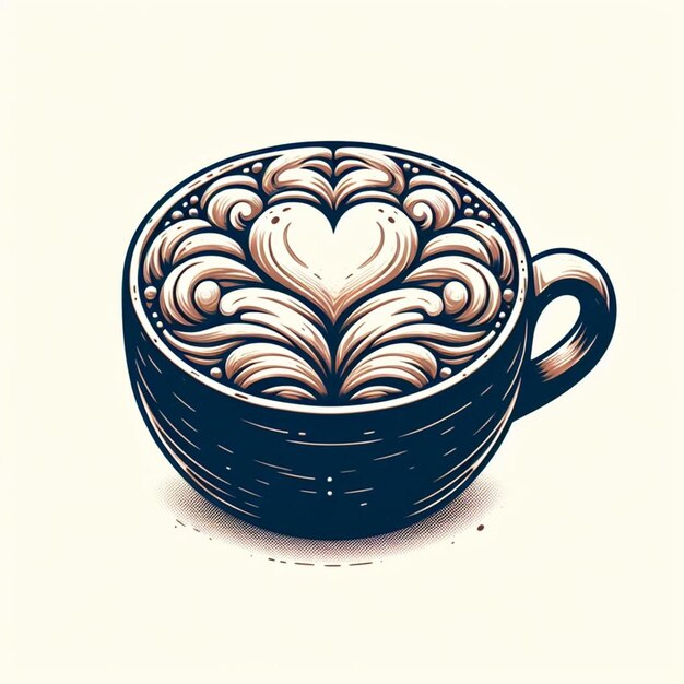 una taza de café con un corazón en el lado