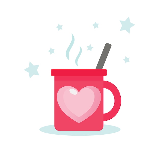 Taza de café con corazón de San Valentín rojo sobre fondo blanco ilustración vectorial