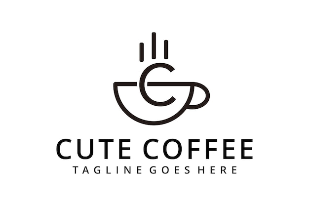 Taza de café creativa con diseño de logotipo de signo de letra C Plantilla de ilustración de signo vectorial