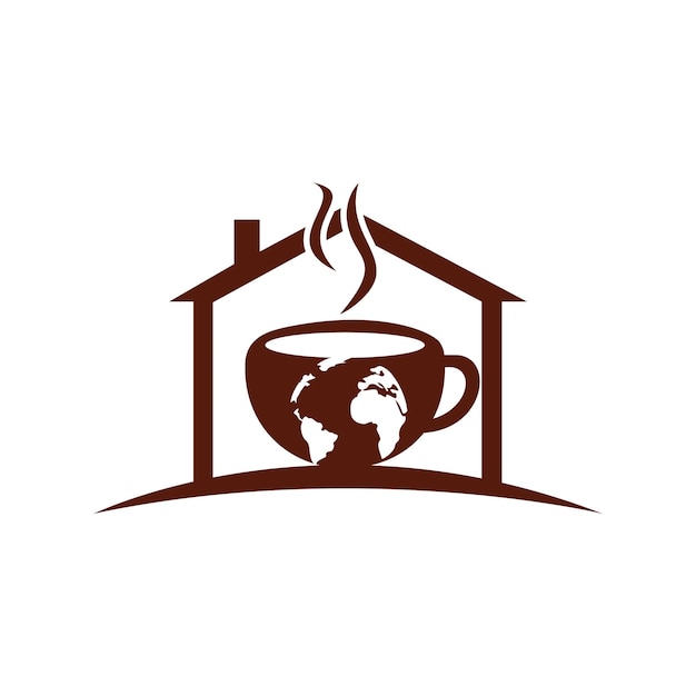 Taza de café creativa con plantilla de diseño de logotipo de vector de mapa de globo