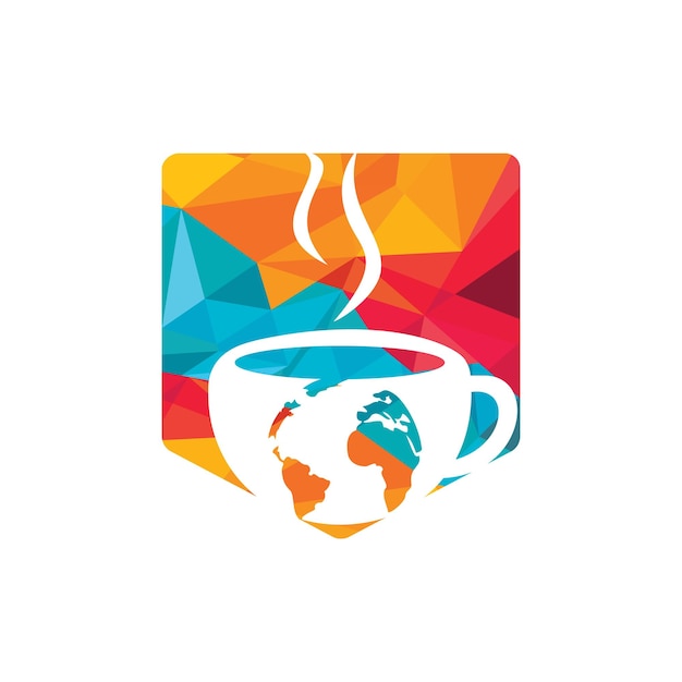 Taza de café creativa con plantilla de diseño de logotipo de vector de mapa de globo