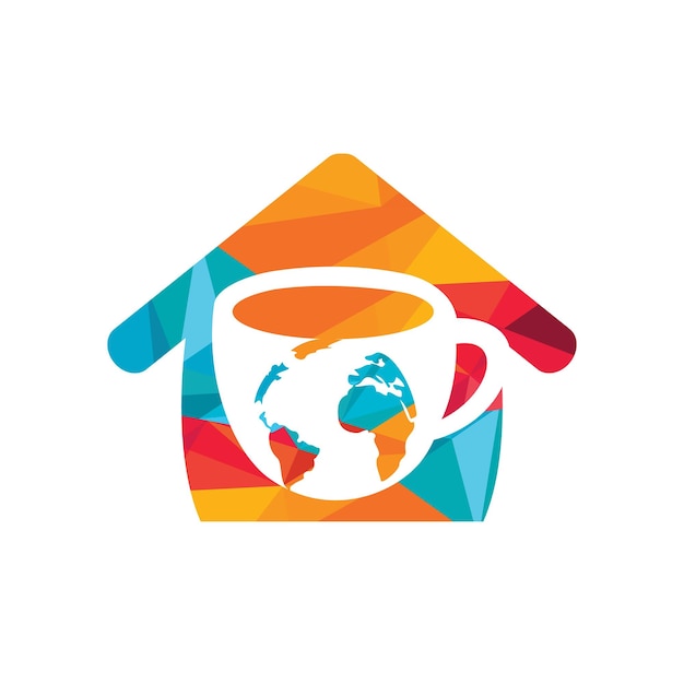 Taza de café creativa con plantilla de diseño de logotipo de vector de mapa de globo