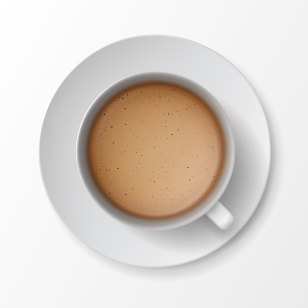 Vector taza de café con crema de espuma de espuma vista superior aislado sobre fondo blanco.