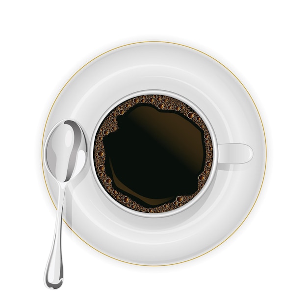 Taza de café con una cuchara en un platillo aislado sobre fondo blanco ilustración