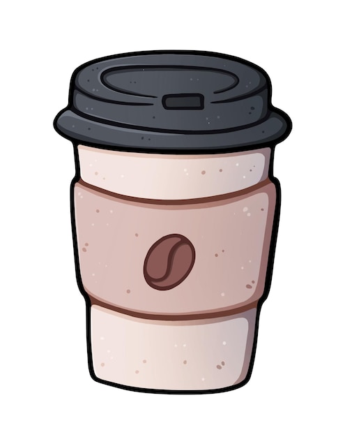 Taza de café desechable con tapa para bebidas calientes lineal de dibujos animados
