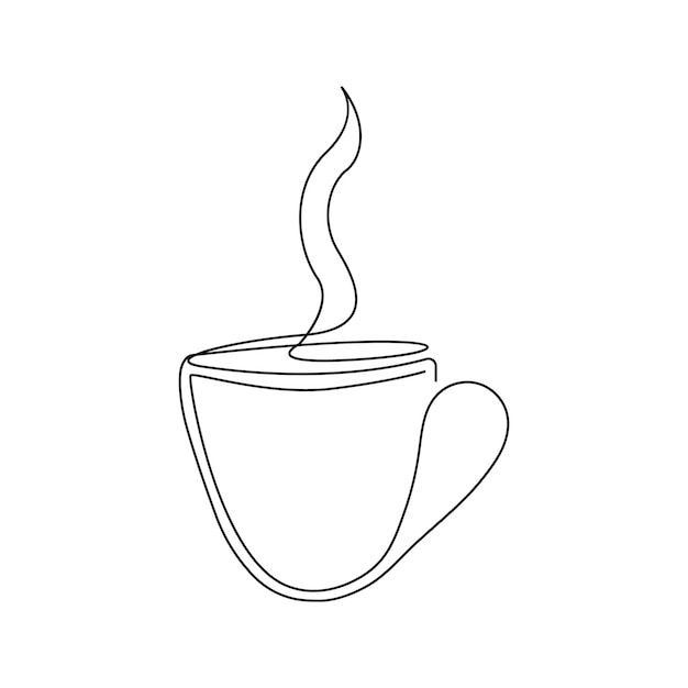 taza de café dibujada a mano con una sola línea continua con ilustración vectorial de vapor diseño minimalista