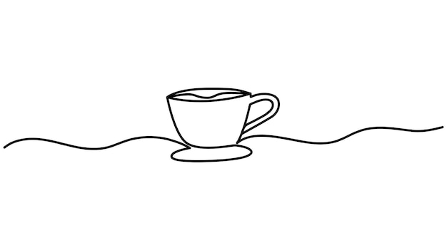 Taza de café dibujo continuo de una línea boceto taza de café abstracta logotipo con desayuno de vapor