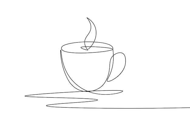 Taza de café dibujo de una línea y árbol estilo minimalista ilustración vectorial de contorno aislado