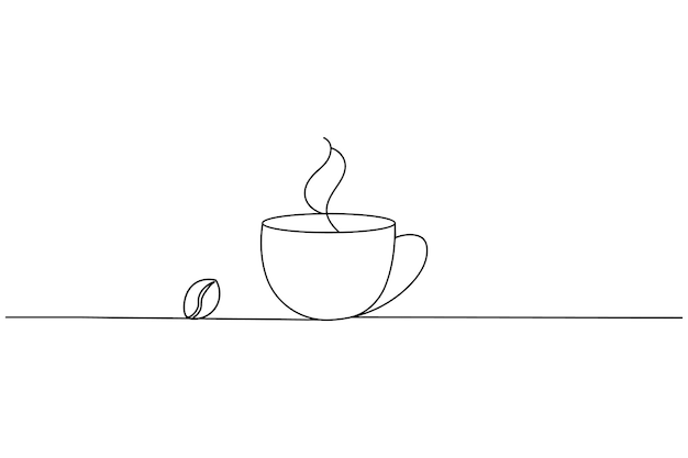 Taza de café dibujo de una línea y árbol estilo minimalista ilustración vectorial de contorno aislado