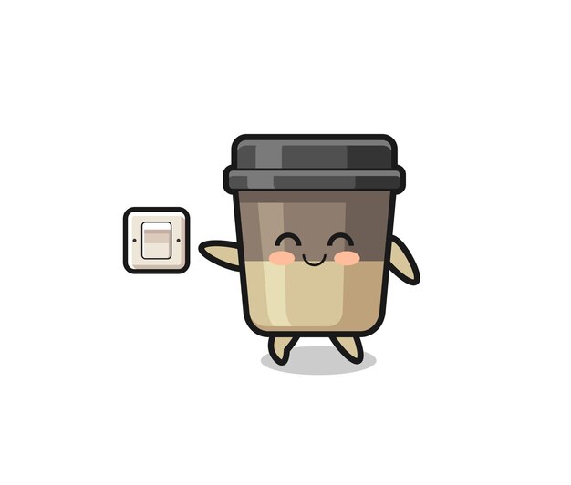 La taza de café de dibujos animados está apagando la luz